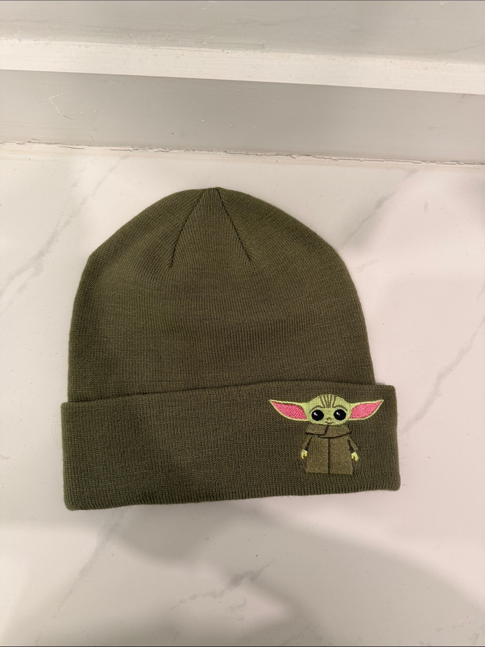 Star Wars Olive Green Beanie with Embroidered Baby Yoda Grogu Patch